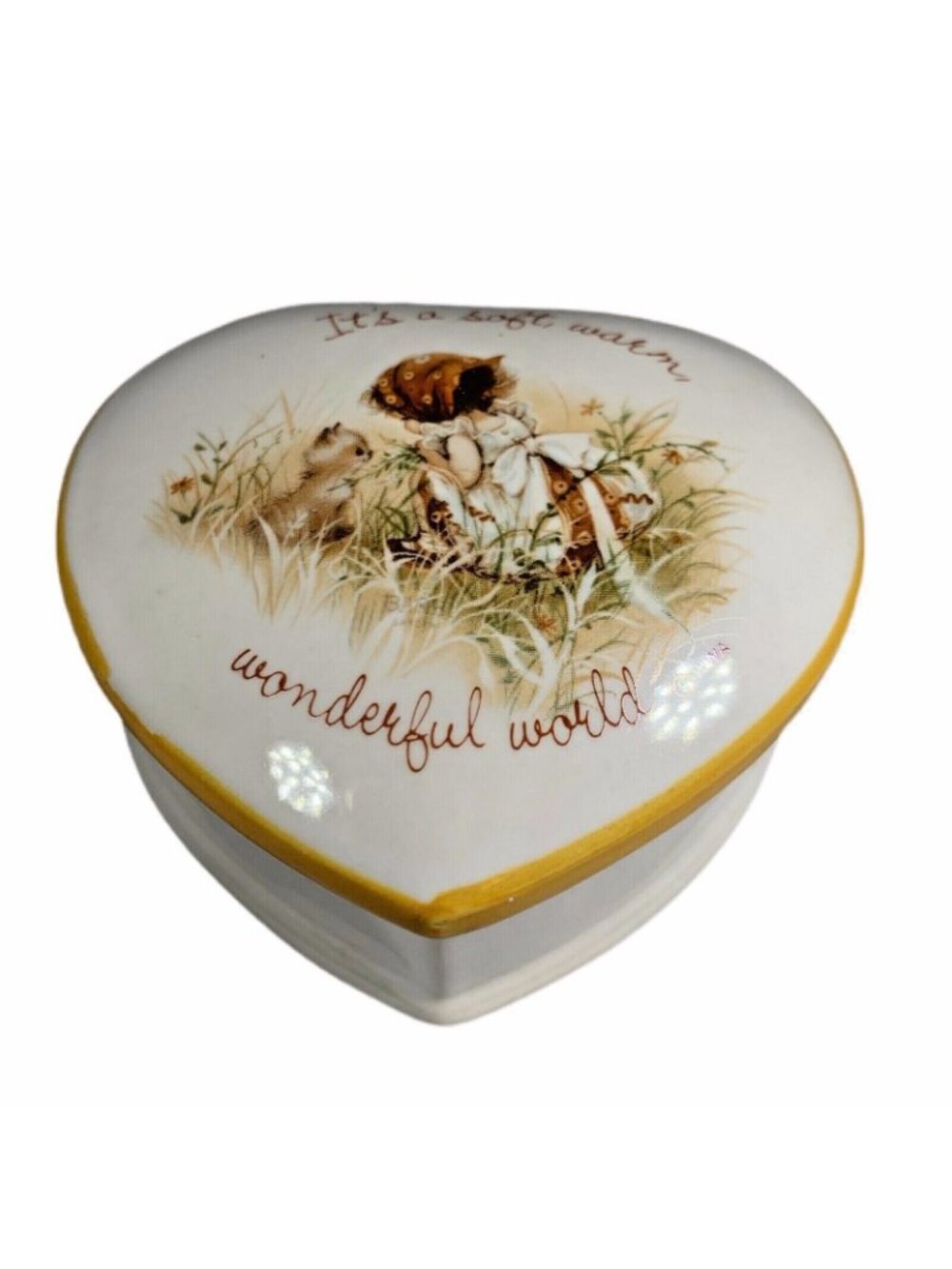 Vtg Gretchen Heart Stoneware Trinket Box Kitten Its A Soft Warm Wonderful World - Picture 4 of 9